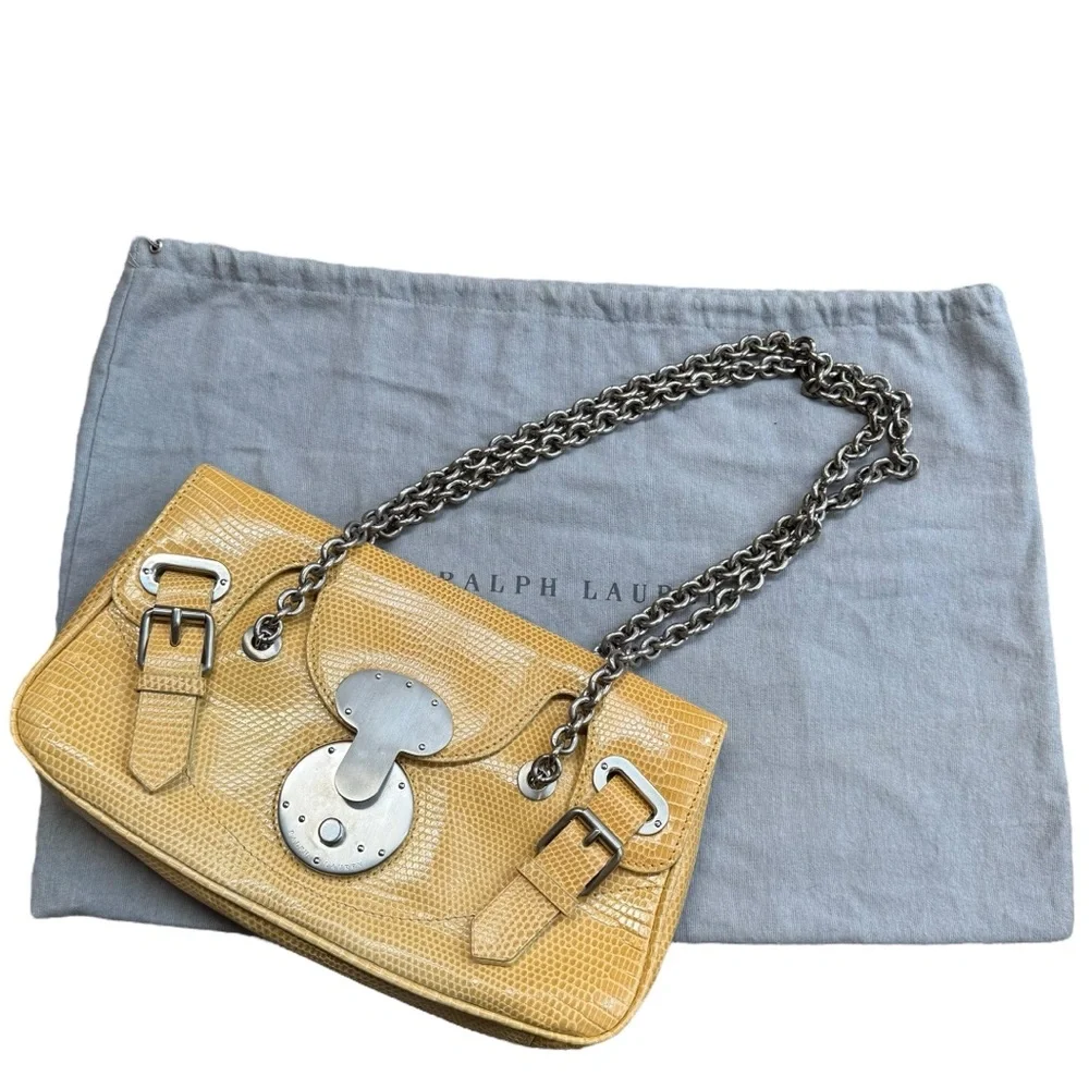 Ralph Lauren Ricky Yellow Lizard Leather Silver Chain Handle Bag Y2K Runway - Picture 9 of 15